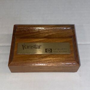 Vintage Vanstar HP Hewlett Packard Pen Holder Card Holder Wooden Desktop